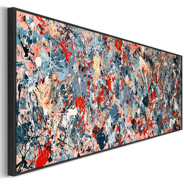 Wide Horizontal Jackson Pollock Inspired Framed Canvas Splash