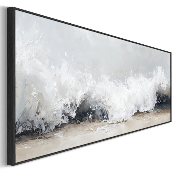 Wide Horizontal Framed Wall Art Canvas Greige Neutral Narrow Panoramic