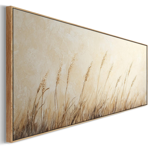 Neutral Beige Horizontal Panoramic Wide Framed Canvas Artwork