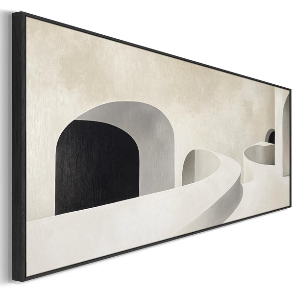 Modern Bedroom Wall Art over Bed Long Narrow Beige Black Panoramic