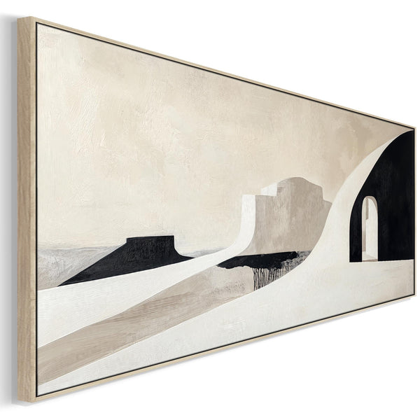 Panoramic Horizontal Artwork Print on Canvas Neutral Beige Black Abstract