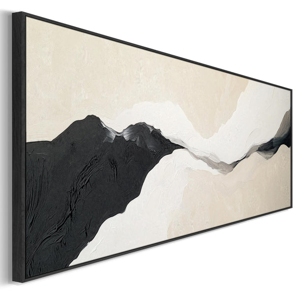Wide Narrow Horizontal Wall Art Print Neutral Beige Black Panoramic
