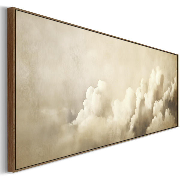 Neutral Beige Clouds Wide Narrow Framed Horizontal Wall Art Print