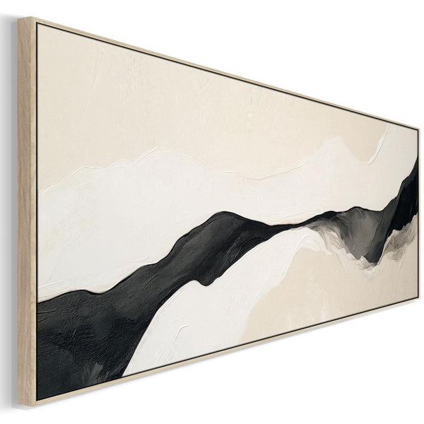 Wide Neutral Beige Black Framed Horizontal Canvas Wall Art Print