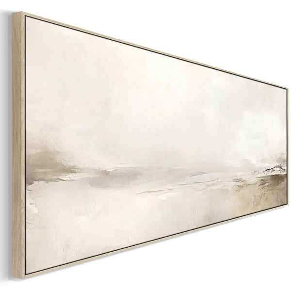 Wide Framed Artwork Canvas over Bed Neutral Abstract Panoramic