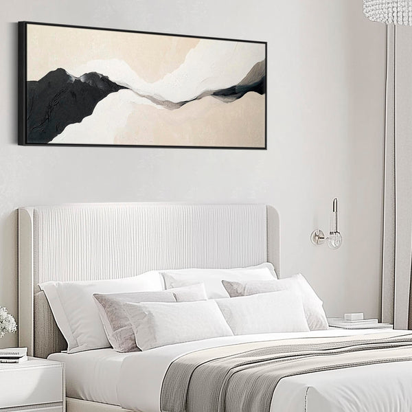 Wide Narrow Horizontal Wall Art Print Neutral Beige Black Panoramic