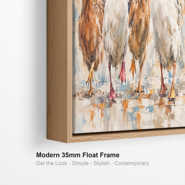 The Gossips - Wide Kitchen Wall Art Canvas - Farmyard Birds