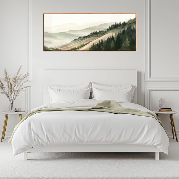 Wide Framed Long Canvas Art Print Tuscan Panorama - Sage Green