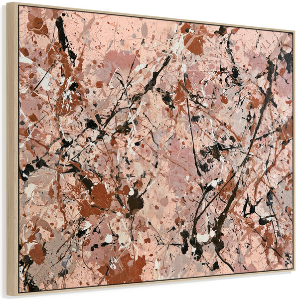 Framed Art for Living Room Lounge - Blush Jackson Pollock Style