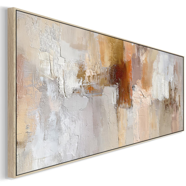 Blush Pink Neutral Wide Framed Long Canvas Horizontal Harmony