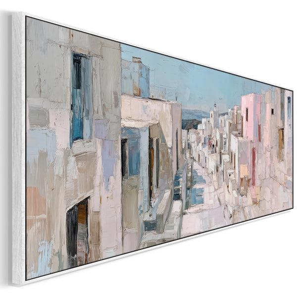 Wide Pastel Mediterranean Framed Long Wall Art -
