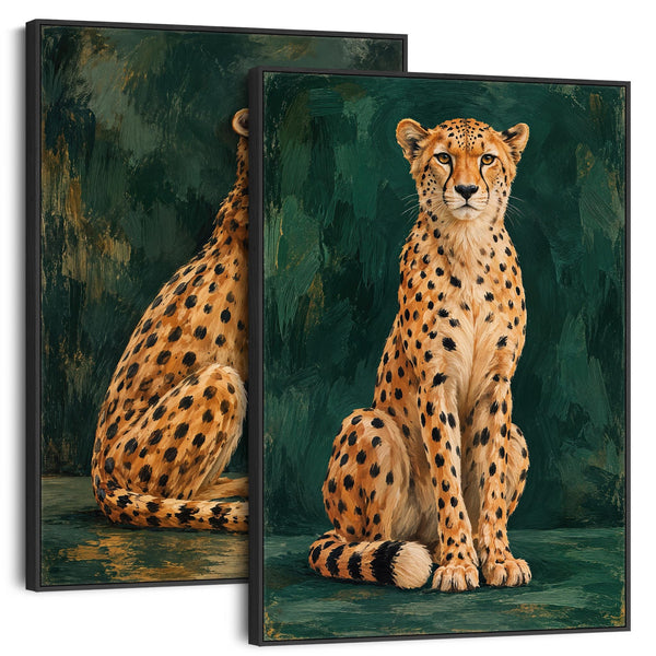Poised - Cheetah Big Cats - Framed Pair Canvas Wall Art - Set 2
