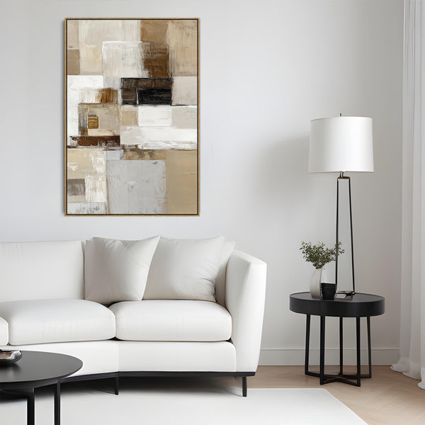 Beige Cream Grey Framed Artwork Canvas - Layers