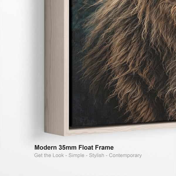 Bonnie - Blonde Highland Cow - Teal Framed Canvas Wall Art