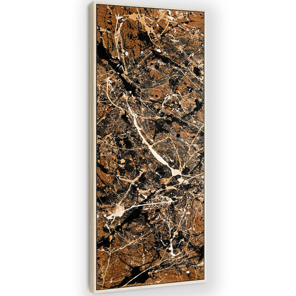 Tall Framed Upright Canvas Art - Brown Cream Abstract - Chaos