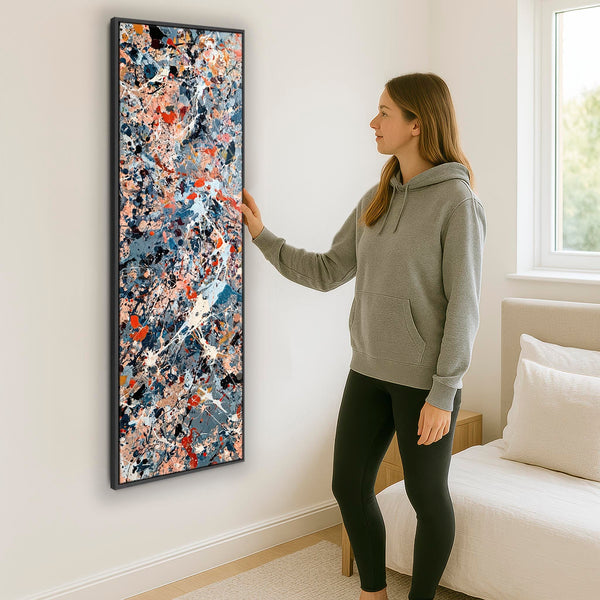 Tall Colourful Jackson Pollock Inspired Upright Framed Canvas