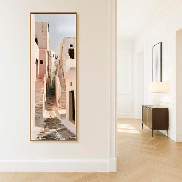 Tall Neutral Cream Brown Framed Narrow Wall Art - Mykynos Steps