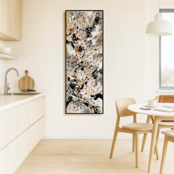 Tall Framed Vertical Canvas - Neutral Cream Black Hallway Art