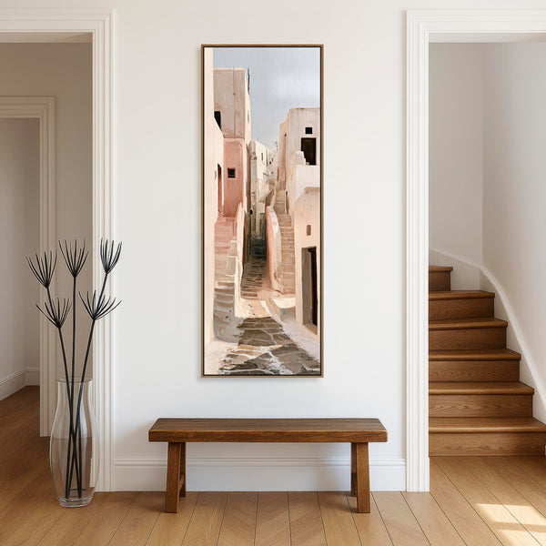 Tall Neutral Cream Brown Framed Narrow Wall Art - Mykynos Steps
