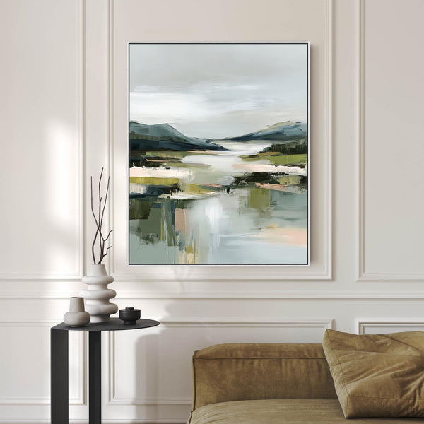 Framed Artwork Canvas Art Print Abstract Landscape Mountain Vista 1 - Green