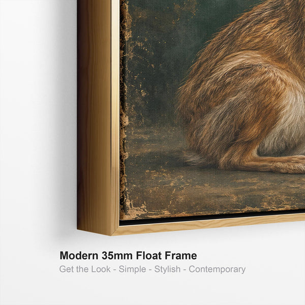 Brown Hare - Framed Emerald Green Canvas Wall Art - Bramble