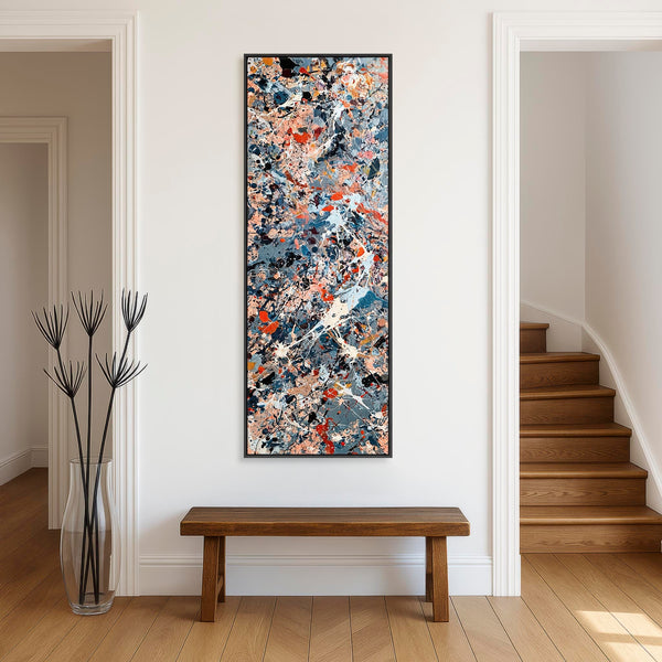 Tall Colourful Jackson Pollock Inspired Upright Framed Canvas