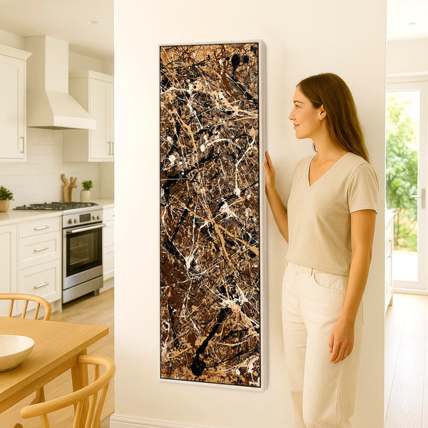 Tall Hallway Framed Vertical Canvas for Hall - Umber Espresso