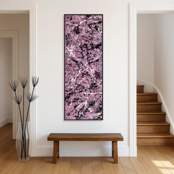 Tall Mauve Abstract Canvas - Upright Jackson Pollock Style Art