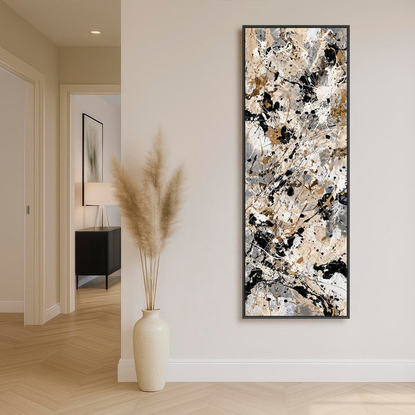 Tall Framed Vertical Canvas - Neutral Cream Black Hallway Art
