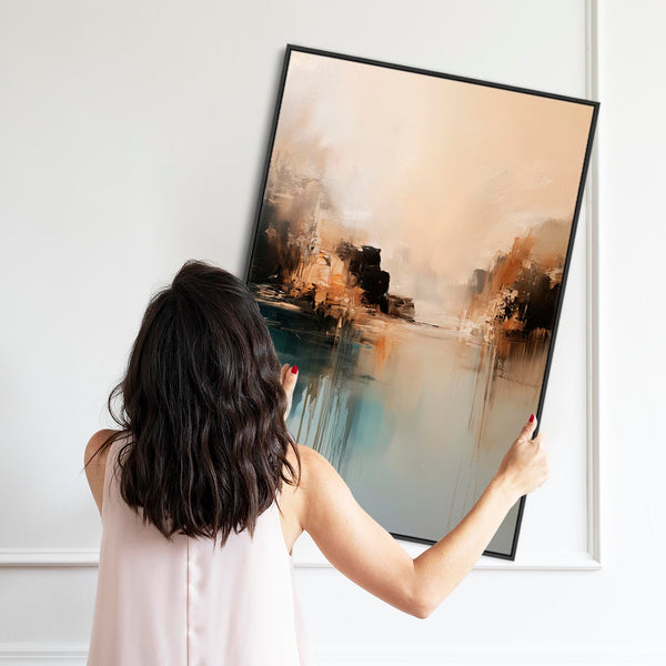 Large Abstract Canvas Pictures Framed - Teal Glimmer