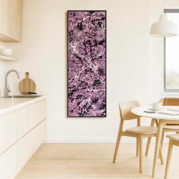 Tall Mauve Abstract Canvas - Upright Jackson Pollock Style Art