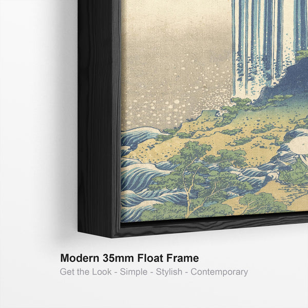 Katsushika Hokusai - Yoro Waterfall Framed Japanese Wall Art Canvas Green Blue