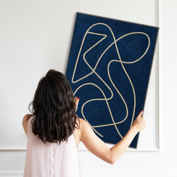 Blue White Abstract Framed Canvas Matisse Style - Exploration