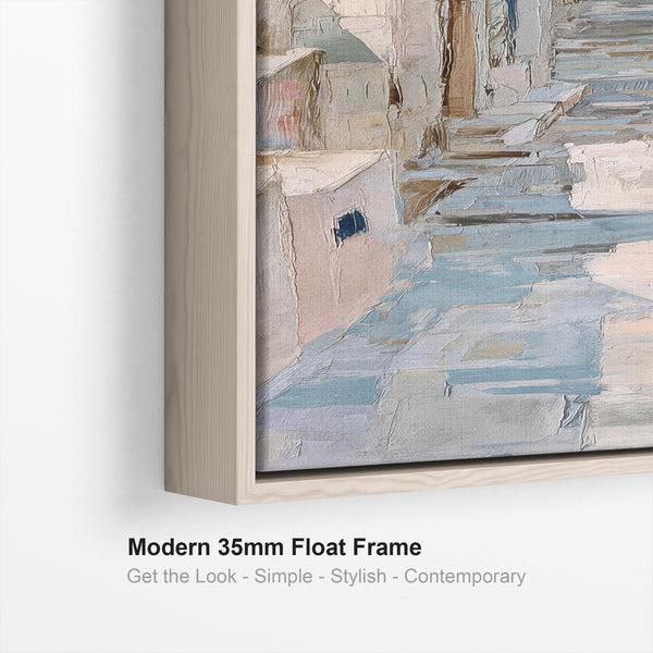Tall Pastel Blue Cream Framed Wall Art Canvas Narrow Dusky Path