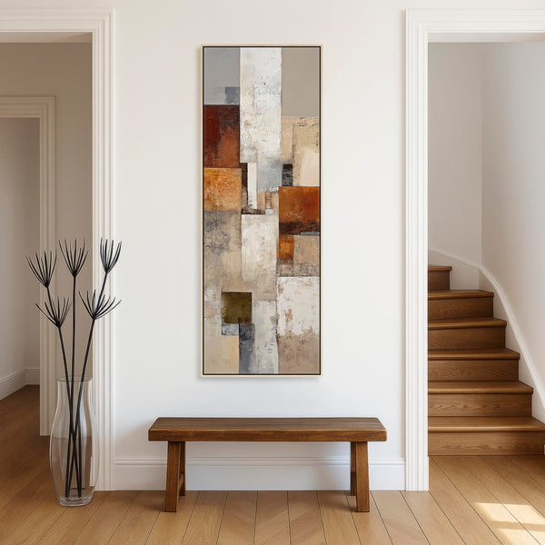 Tall Orange Grey Stone Upright Canvas Artwork Framed Neutral Echo