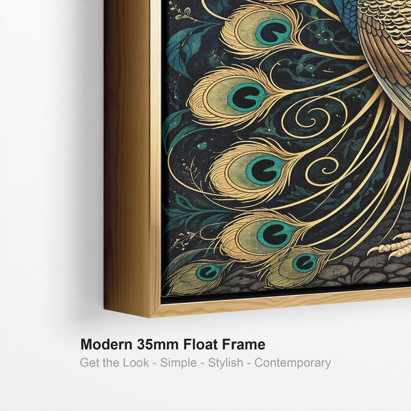 Regalia - Navy & Gold Peacock Framed Maximalist Canvas Artwork