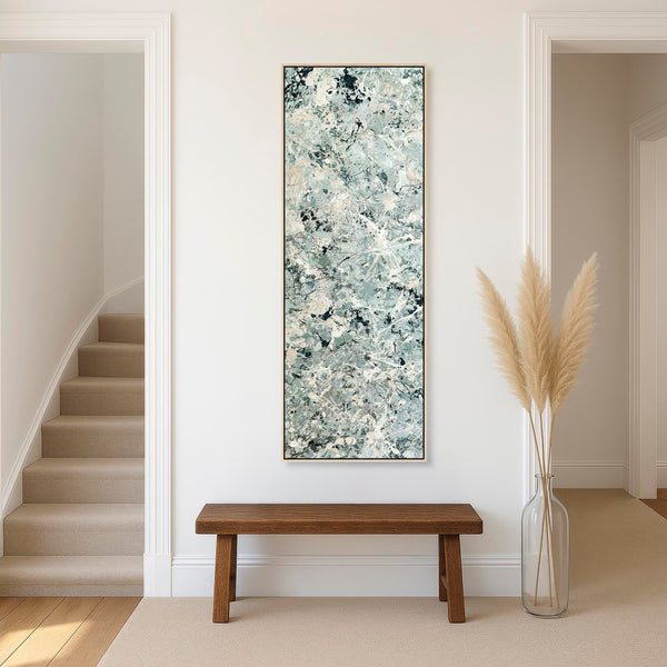 Tall Sage Green Vertical Canvas Art Jackson Pollock Inspired