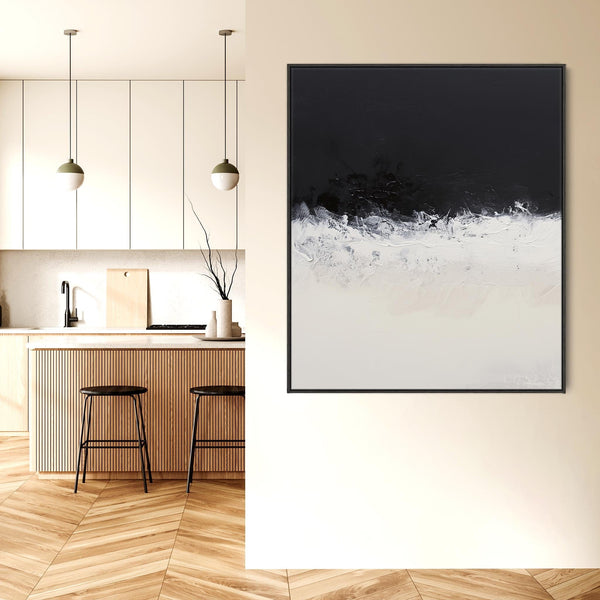 Cream Neutral Black Abstract Framed Wall Art Soothing Waves