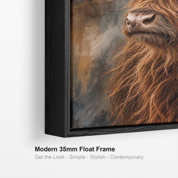 Struan - Brown & Cream Highland Cow - Framed Wall Art Canvas