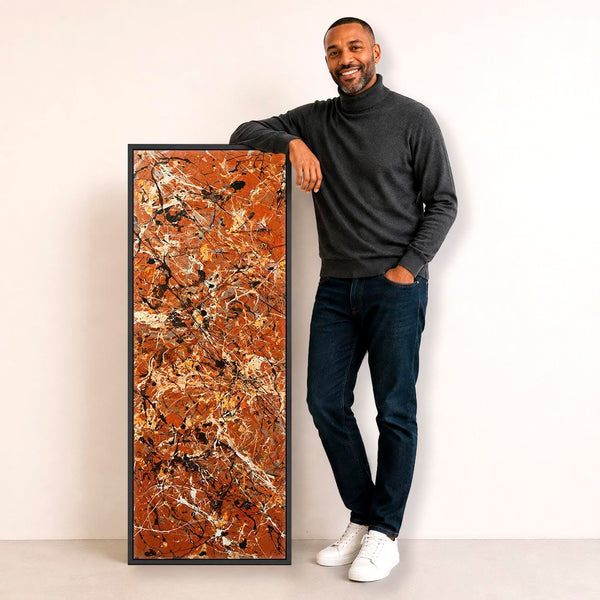 Tall Framed Vertical Wall Art Canvas - Rust - Upright Abstract