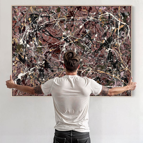 Mauve Sage Framed Canvas Artwork Jackson Pollock Style Print