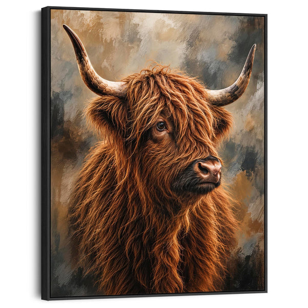 Rab - Highland Cow - Rust & Stone - Framed Scottish Coo Artwork