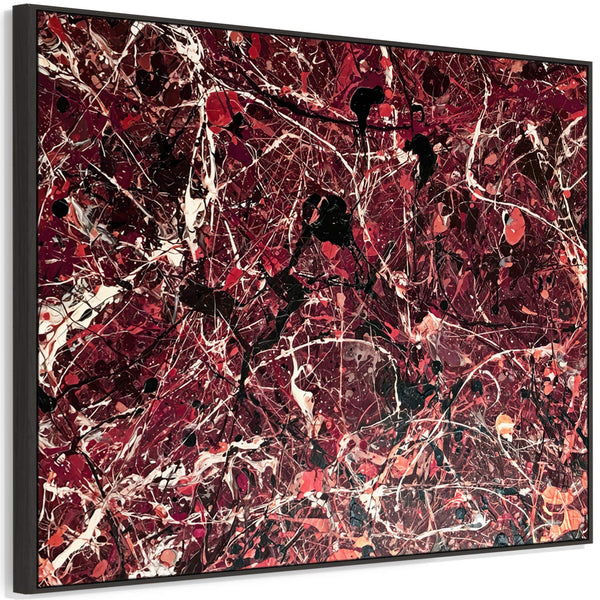 Burgundy Cream Maroon Framed Wall Art Canvas - Abstract Splash