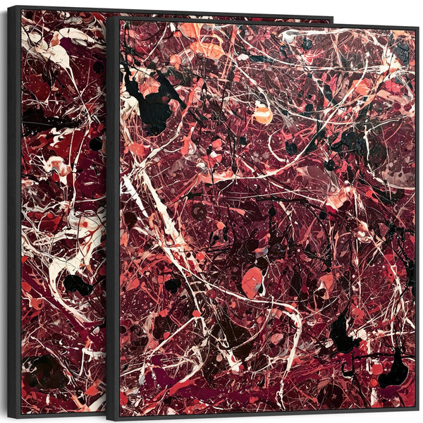 Pair XL Burgundy Framed Wall Art Abstract Expression Set 2
