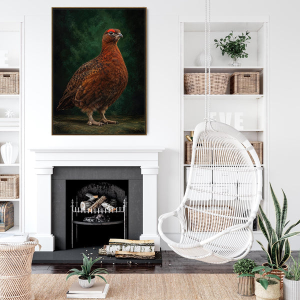 Red Grouse - Vintage Framed Game Bird Canvas Wall Art - Braemar