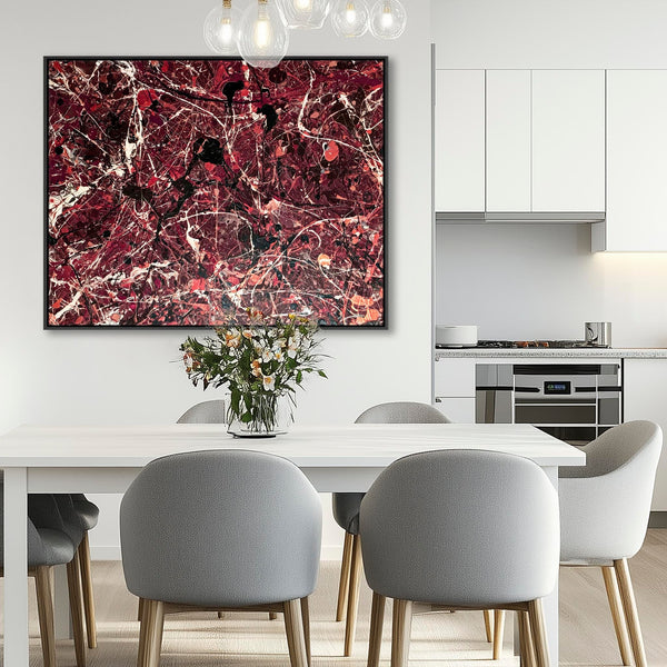 Burgundy Cream Maroon Framed Wall Art Canvas - Abstract Splash
