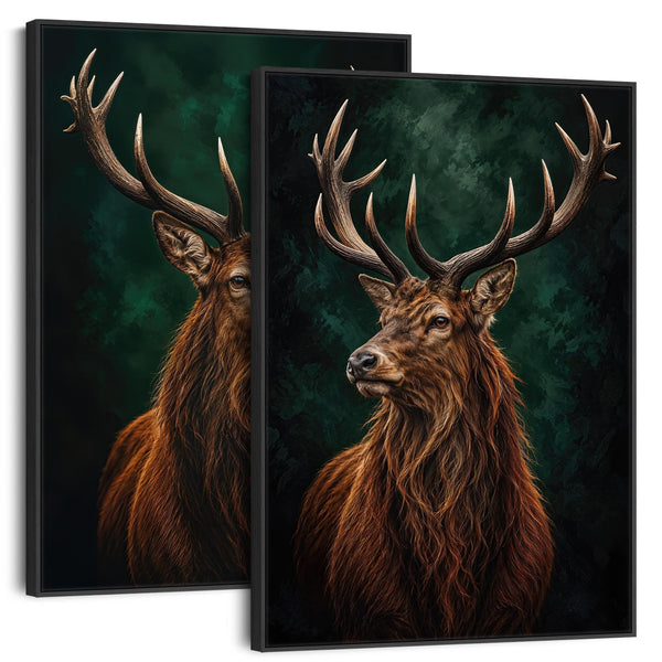 Rivals - Highland Stag Scottish Framed Canvas Wall Art Set of 2