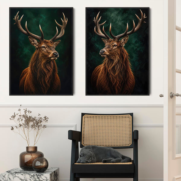 Rivals - Highland Stag Scottish Framed Canvas Wall Art Set of 2