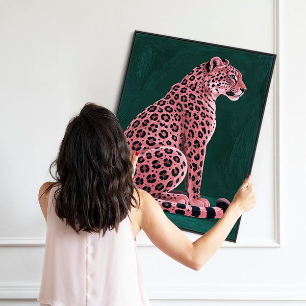 Rosa - Pink Leopard - Maximalist Unique Framed Canvas Art Print