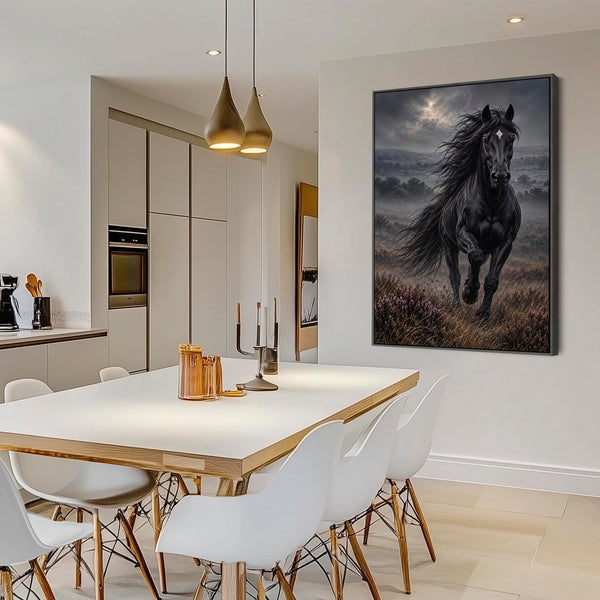 Black Running Friesian Horse Framed Canvas - Homeward Bound